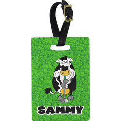 Cow Golfer Plastic Luggage Tag - Rectangular w/ Name or Text