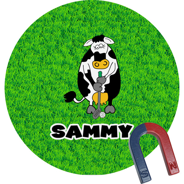 Custom Cow Golfer Round Fridge Magnet (Personalized)