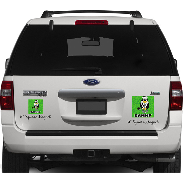 Cow Golfer Personalized Square Car Magnets on Ford Explorer