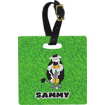 Cow Golfer Plastic Luggage Tag - Square w/ Name or Text