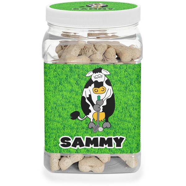 Custom Cow Golfer Dog Treat Jar (Personalized)