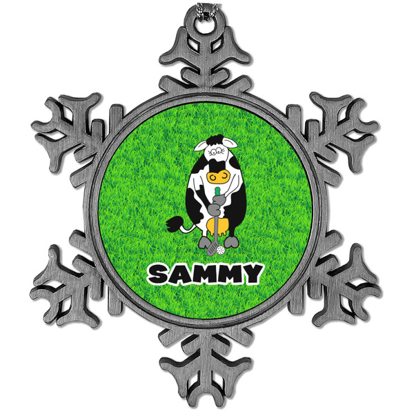 Custom Cow Golfer Vintage Snowflake Ornament (Personalized)