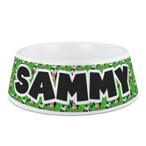 Custom Cow Golfer Plastic Dog Bowl - Medium (Personalized)