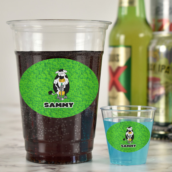 Cow Golfer Plastic Shot Glasses - In Context