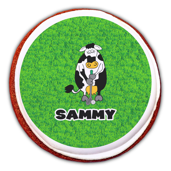 Cow Golfer Printed Icing Circle - Large - On Cookie