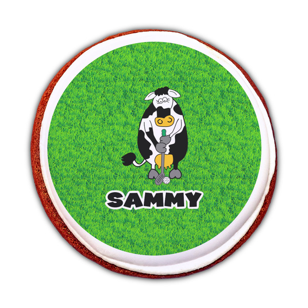 Cow Golfer Printed Icing Circle - Medium - On Cookie