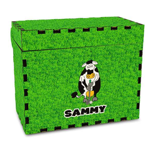 Custom Cow Golfer Wood Recipe Box - Full Color Print (Personalized)