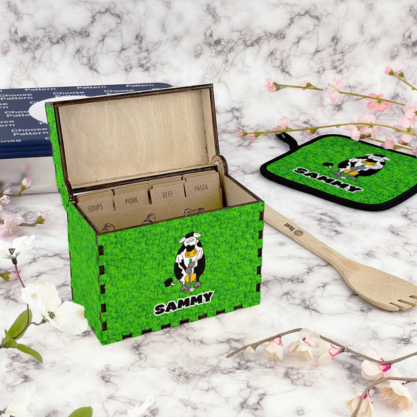 Cow Golfer Recipe Box - Full Color - In Context