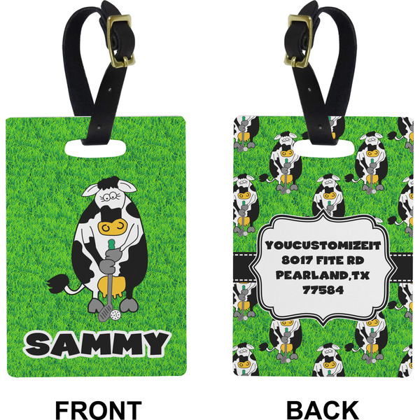 Cow Golfer Rectangle Luggage Tag (Front + Back)
