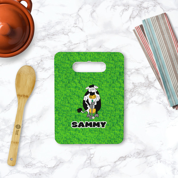Cow Golfer Rectangle Trivet with Handle - LIFESTYLE