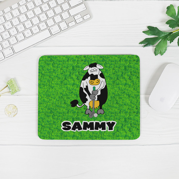 Cow Golfer Rectangular Mouse Pad - LIFESTYLE 2