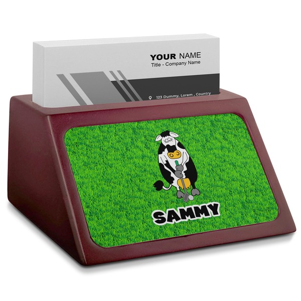 Custom Cow Golfer Red Mahogany Business Card Holder (Personalized)