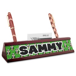Cow Golfer Red Mahogany Nameplate with Business Card Holder (Personalized)