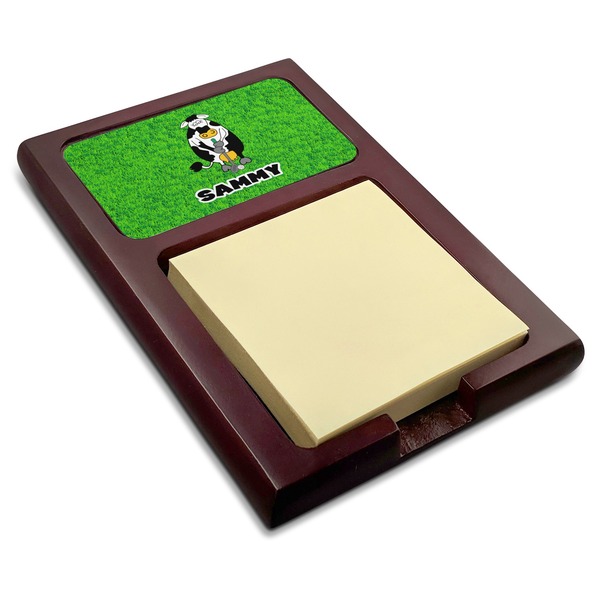 Custom Cow Golfer Red Mahogany Sticky Note Holder (Personalized)