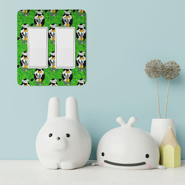 Cow Golfer Rocker Light Switch Covers - Double - IN CONTEXT