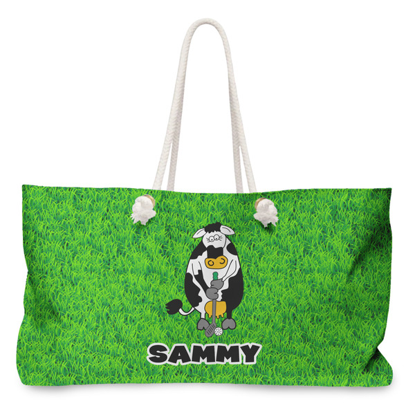 Custom Cow Golfer Large Tote Bag with Rope Handles (Personalized)
