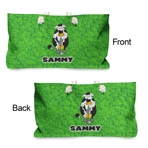 Cow Golfer Large Rope Tote - From & Back View