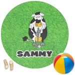 Cow Golfer Round Beach Towel (Personalized)