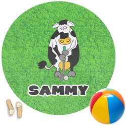 Cow Golfer Round Beach Towel (Personalized)