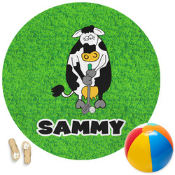 Cow Golfer Round Beach Towel (Personalized)