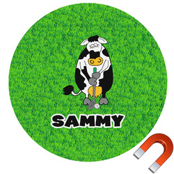 Cow Golfer Round Car Magnet - 6" (Personalized)