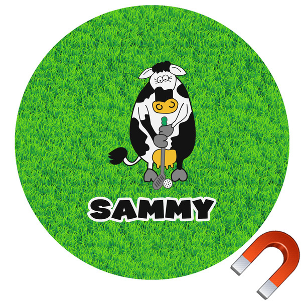 Custom Cow Golfer Round Car Magnet - 10" (Personalized)