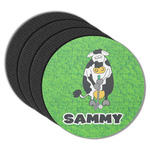 Cow Golfer Round Rubber Backed Coasters - Set of 4 (Personalized)