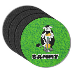 Cow Golfer Round Rubber Backed Coasters - Set of 4 (Personalized)