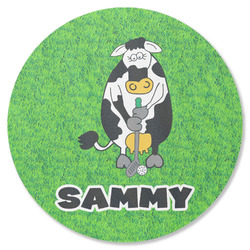 Cow Golfer Round Rubber Backed Coaster (Personalized)