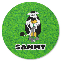 Cow Golfer Round Rubber Backed Coaster (Personalized)