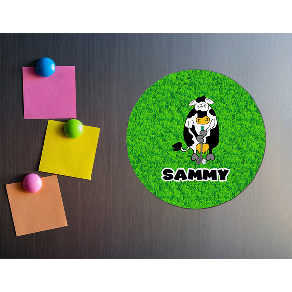 Cow Golfer Round Fridge Magnet - LIFESTYLE