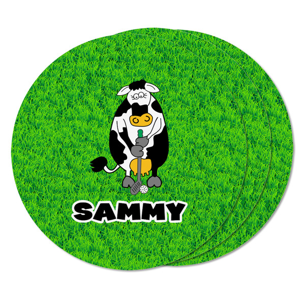 Cow Golfer Round Fridge Magnet - THREE