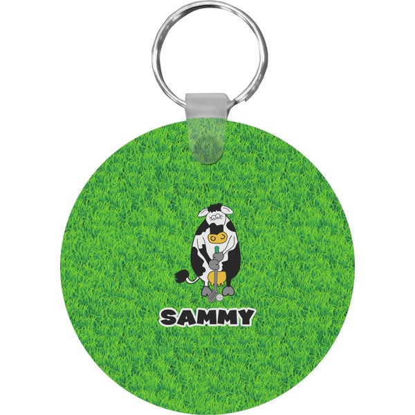 Custom Cow Golfer Round Plastic Keychain (Personalized)