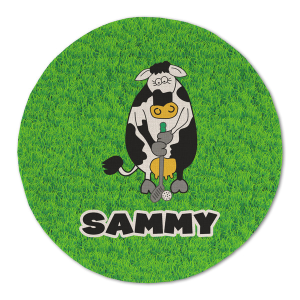 Cow Golfer Round Linen Placemats - FRONT (Double Sided)