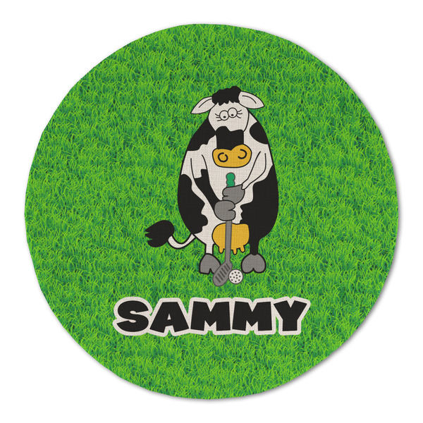 Custom Cow Golfer Round Linen Placemat - Single Sided (Personalized)