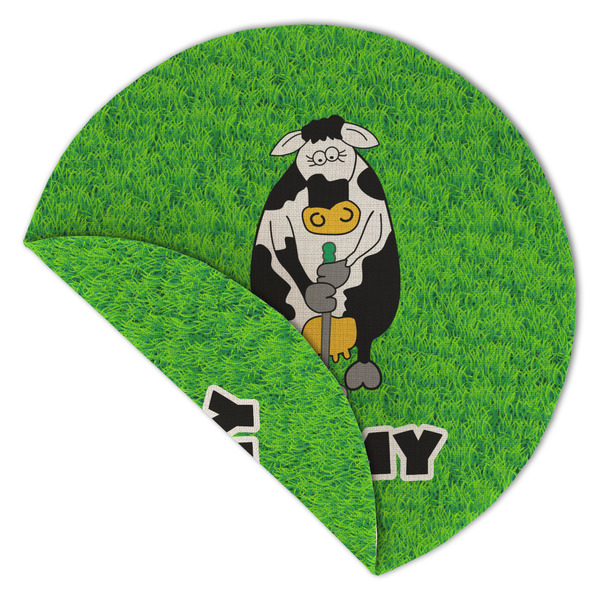 Cow Golfer Round Linen Placemats - Front (folded corner double sided)