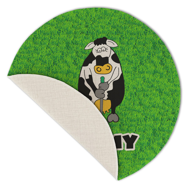 Cow Golfer Round Linen Placemats - Front (folded corner single sided)