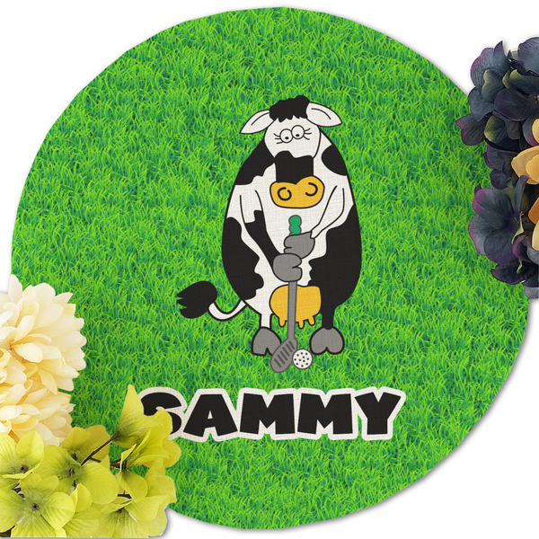 Cow Golfer Round Linen Placemats - Front (w flowers)