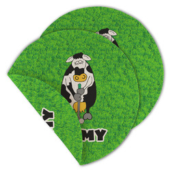 Cow Golfer Round Linen Placemat - Double Sided (Personalized)