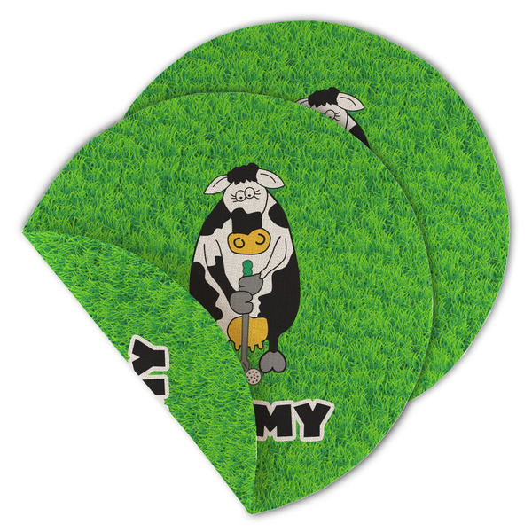 Cow Golfer Round Linen Placemats - MAIN (Double-Sided)