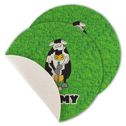 Cow Golfer Round Linen Placemat - Single Sided - Set of 4 (Personalized)