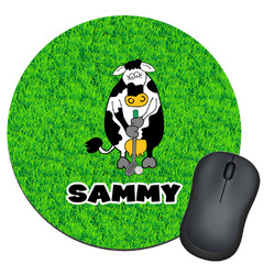 Cow Golfer Round Mouse Pad (Personalized)