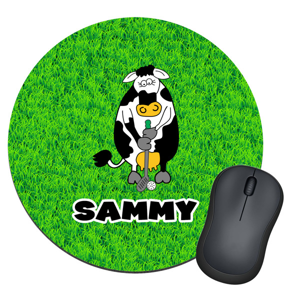 Custom Cow Golfer Round Mouse Pad (Personalized)