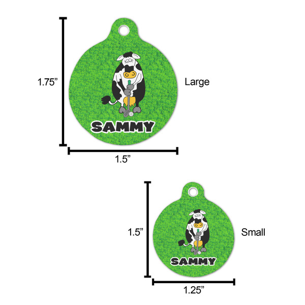 Cow Golfer Round Pet ID Tag - Large - Comparison Scale