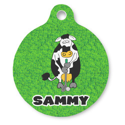 Cow Golfer Round Pet ID Tag (Personalized)
