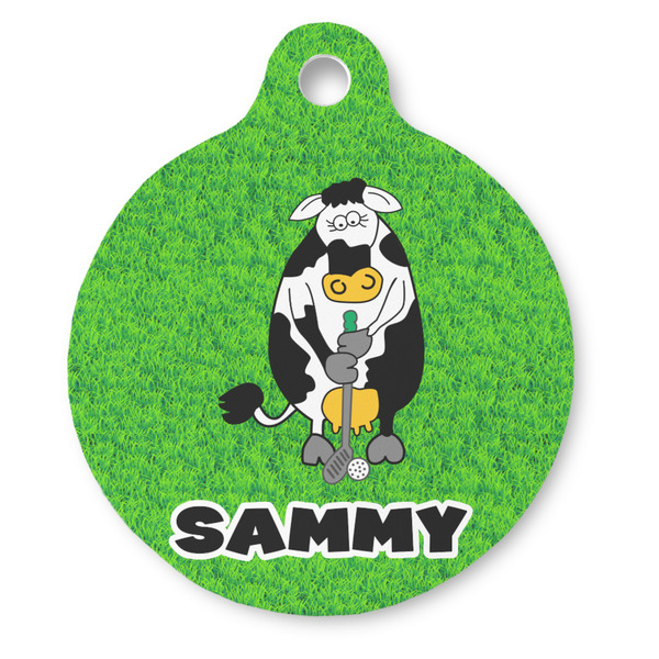 Custom Cow Golfer Round Pet ID Tag - Large (Personalized)