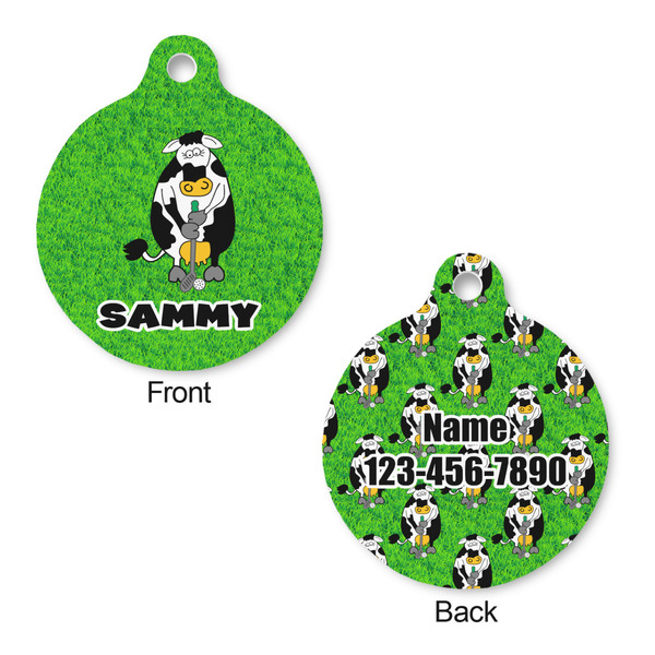 Cow Golfer Round Pet Tag - Front & Back