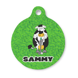 Cow Golfer Round Pet ID Tag - Small (Personalized)