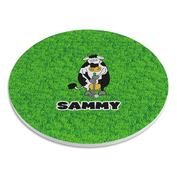 Cow Golfer Round Stone Trivet - Angle View