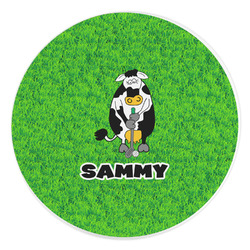 Cow Golfer Round Stone Trivet (Personalized)